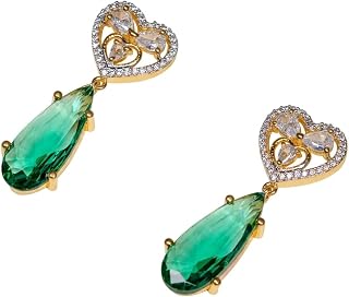 Aurasme Rhodium-Plated American Diamond (CZ) Studded Handmade Teardrop and Heart Shaped Drop Earrings For Girls and Women Price In India
