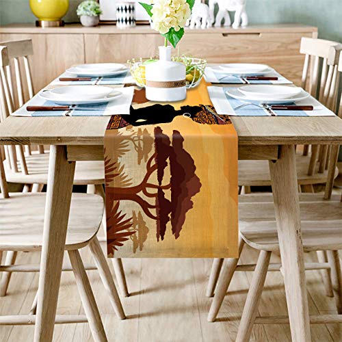 African Woman Table Runner Long Dining Table Runners Banquet Decoration American Afro Lady Elephant Giraffe Farmhouse Table Runner Perfect For Wedding,Indoor Or Outdoor Parties,Baby Shower 14X72Inch #TOP1
