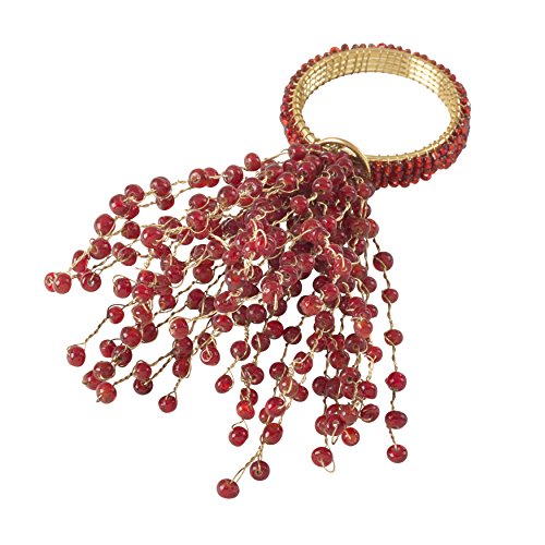 Saro Lifestyle Beaded Burst Design Napkin Ring-Set Of 4, Red #TOP2