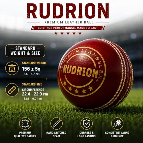 Image of Premium Leather Cricket Ball | Hand Stitched 4 Ply Leather Ball with Raised Seam for Swing & Bounce | Durable Match & Practice Ball for Club, Training & Professional Cricket (1, Red)