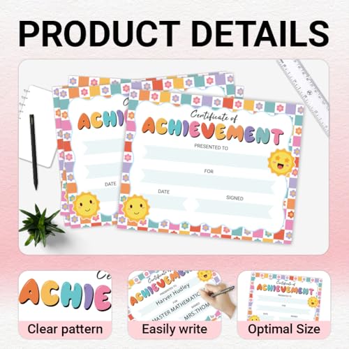 Doodlream 30 Buntes Gitter Randzertifikat für Die Erfolgreiche Teilnahme Anerkennungspapier 25 x 20 cm Blank Vorschule Kindergarten Graduierung Diplom Zertifikate Student Sport Aktivitäten Award