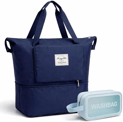 Expandable Foldable Waterproof Travel Gym Duffel Bag with Vanity Case (Navy)