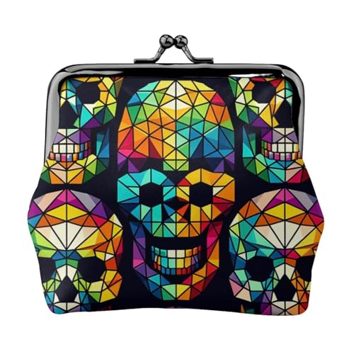 Pu Leather Buckle Coin Purse Abstract-Geometric-Skulls Girls Kiss-Lock Change Purse Wallets