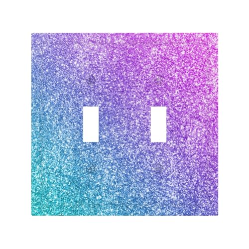 Decorative Switch Plate Covers Gillter Purple Pink Blue Gradient Sparkle 2 Gang Light Switch Cover Plate Unique Double Toggle Wall Plate Light Switch Covers for Bedroom Home Decor