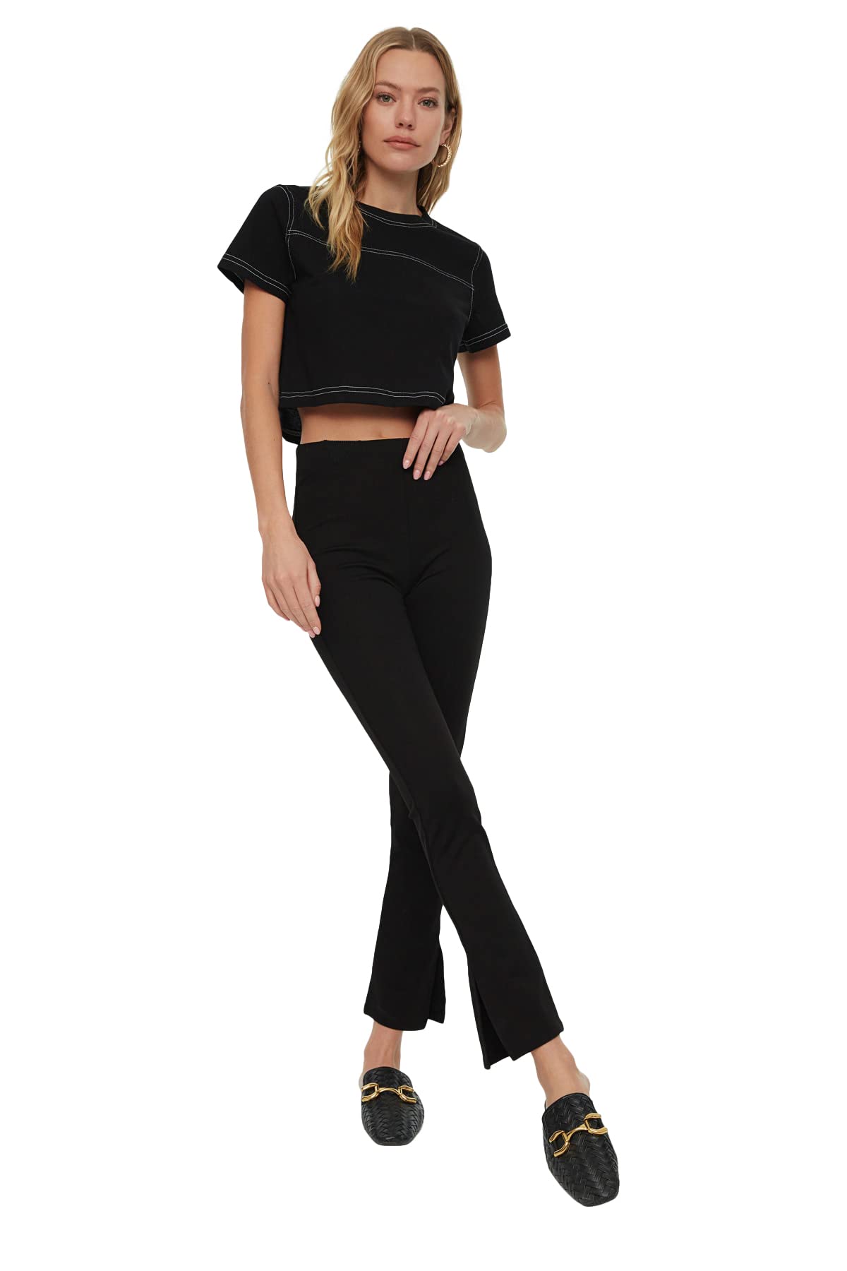 Trendyol FeMan High Waist Straight Leg Regular fit Trousers Schwarz