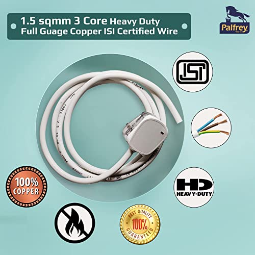 Image of 16A Extension Board with Switch, 2 Meter 1.5 Sq mm 100% Copper Wire, Heavy Duty Power Extension Socket for Refrigerator, Microwave, Washing Machine, Geyser & Iron