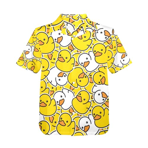 HUGLAZY Hawaiianer-Hemd für Herren, kurzärmelig, Knopfleiste, Strandhemd, Sommerparty, Outfit, Ente, L