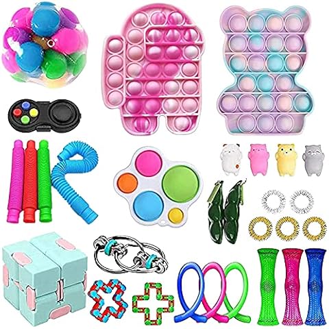 Jingmcdy Fidget Toys Pack, Sensory Fidget Box Stress Relief Toys Set with Tie Dye Push Pop Bubble Sensory Fidget Toy Marble Mesh Fidget Cube Pop Anxiety Tube for Kids Adults ADHD Autism Cover