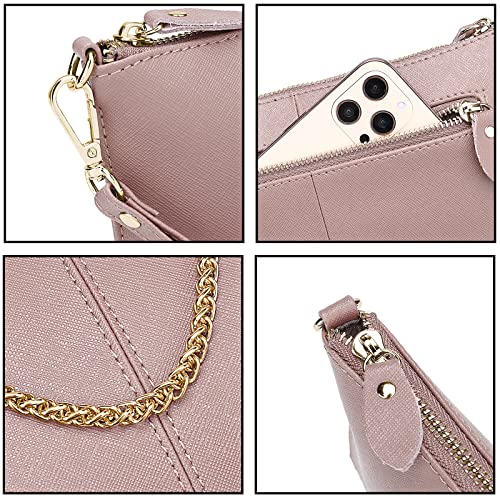 Image of YALUXE Genuine Leather Wristlet Handbags Purses Cell Phone Pocket Clutch Wallet Crossbody Bags for Women