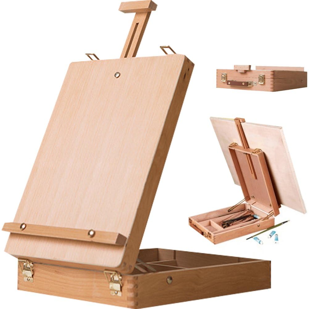Caballete De Escritorio De Madera, Caja De Almacenamiento De Caballete De Mesa, Estuche De Caballete De Dibujo Portátil, Suministros De Arte De Pintura para Pintores, Estudiantes, Artistas