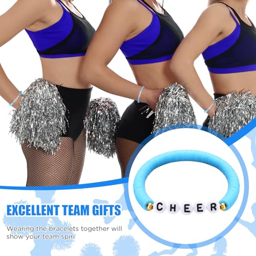 Image of Landical 24 Pcs Cheerleader Gifts Stackable Clay Bead Cheer Bracelets Friendship Bracelets Senior Night Cheer Gifts for Girls(Blue)