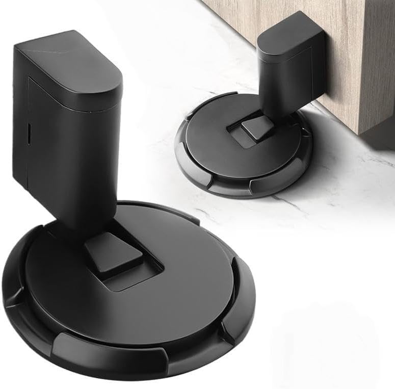 Heavy-Duty Magnetic Door Stopper - Windproof & Silent, Upgraded Punch-Free Design for Easy Installation (3M Adhesive & Screws Included) - Perfect for Keeping Doors Open (Black)