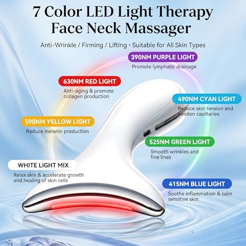 7-Color LED Red Light Therapy Face & Neck Massager - Anti-Aging Facial Sculptor with Heat, Vibration, Lifting, Firming, Timer for Visible Skin Tightening, Rechargeable At-Home Beauty Device - Image 4