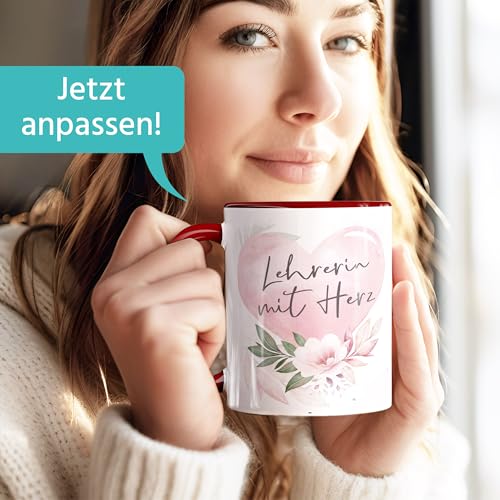 SpecialMe® Kaffee-Tasse mit Name und Spruch mit Herz Initiale Monogramm Dankeschön personalisierte Geschenke Bordeauxrot Keramik-Tasse – Ansicht 3