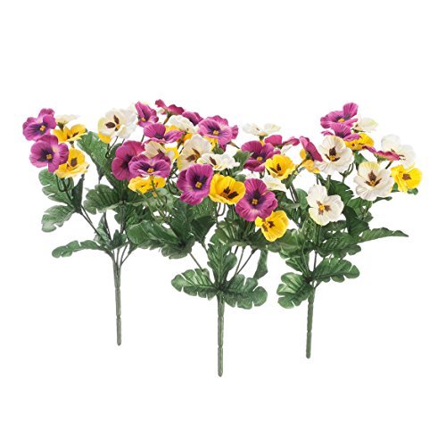 Fox Valley Traders Oakridge Pansy Bushes Set of 3 – Artificial Indoor/Outdoor Home and Garden Décor – 11” x 5” x 5” Each