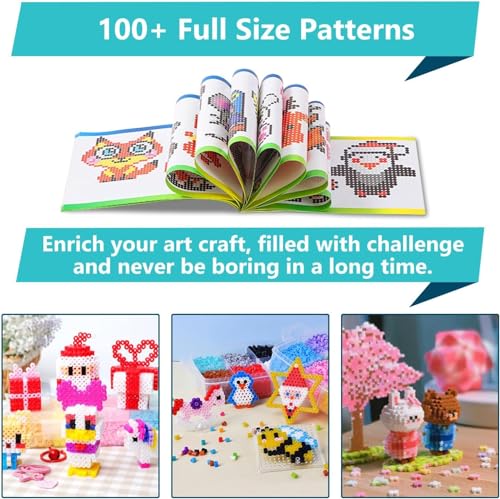 ALMEKAQUZ Fuse Beads Kit 5MM 6300 Pcs 24 Colors, 6300 Glow Bead, 108 Patterns Fuse Beading Kit, DIY Iron Bead Set for Kids, 5 Key Ring, 5 Bell, 5 Hair Clip, 4 Brooch, 6 Fridge Magnet Birthday Gifts