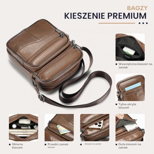 BAGZY 15,6 cala torba na komputer z prawdziwej skóry – męska torba szkolna w stylu retro, na dokumenty i teczka podróżna do pracy