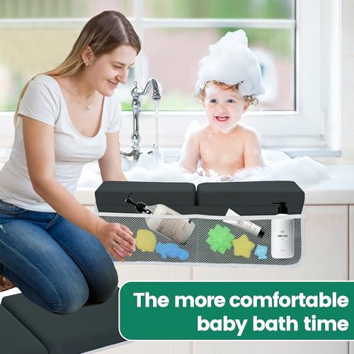 Image of Comfortable Baby Bath Kneeler and Elbow Rest Pad Set, Thick Memory Foam Bath Kneeling Pad with Elbow Support, Baby Bathtub Cushion with Toy Organizer, Non-Slip for Infant or Toddler Bathing