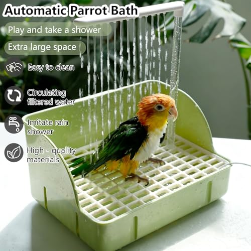 Image of kathson Parrot Bathtub, Automatic Bird Bath Indoor,Parakeet Shower Fountain,Parrot Bath Tub for Pet Birds, Cockatiel, Conure, Budgie, Lovebird, African Grey, Finches (Green)