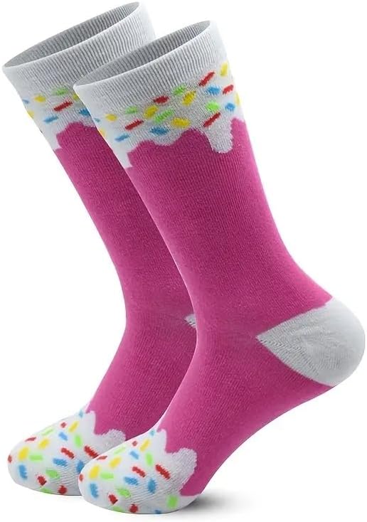 Novelty Ice Cream Sprinkles Crew Socks, Pink and White, Mid Tube Length
