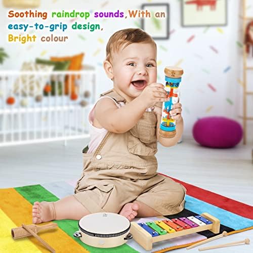 OATHX Baby Musical Toys for Toddlers 1-3 Instruments for Ages 3-5 Wooden Music Set Montessori Toys for Babies 6-12 Months Drum Tambourine Xylophone Gifts for 1 2 Year Old Girl Boys