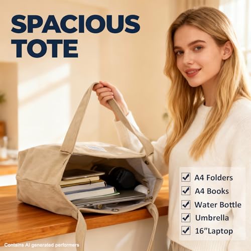 Bolso tote de pana para mujer con bolsillos internos miniatura 7