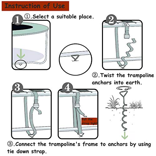 MySit Trampoline Stakes Trampoline Anchors Heavy Duty Spiral Trampoline Parts Corkscrew Shape Steel Ground Wind Stakes, Trampoline Tie Down Anchor Kit, Swing Set Anchors Set of 8 for Trampoline