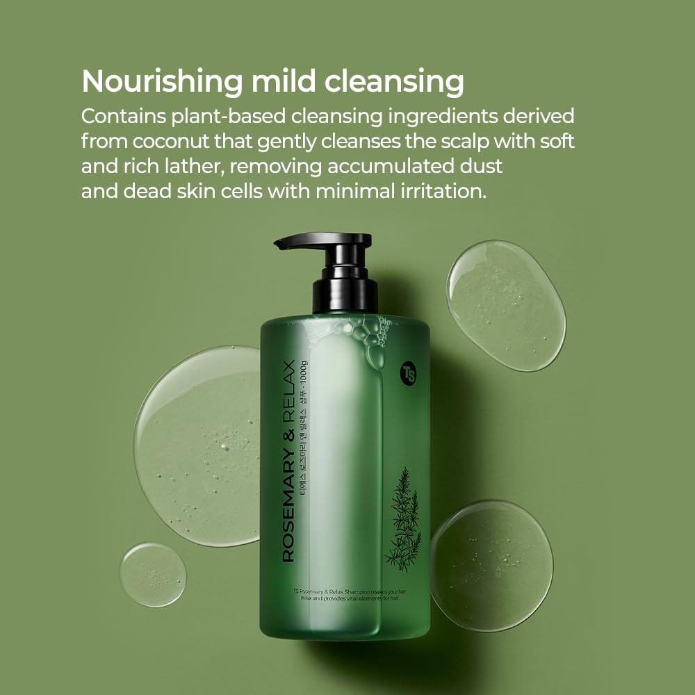 TS Rosemary & Relax Shampoo (1000g) Hydrating & Calming | Natural Ingredients | Sulfate-Free | Korean Shampoo (35.2 Fl oz) - Image 5