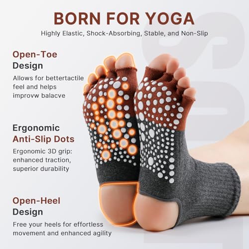 Image of Non Slip Pilates Grip Socks for Women Yoga Barre Knitted Cotton | Full Foot Sticky Silicone,Soft Breathable Comfortable,Durable Washable Anti Skid,Gentle Arch Compression Support