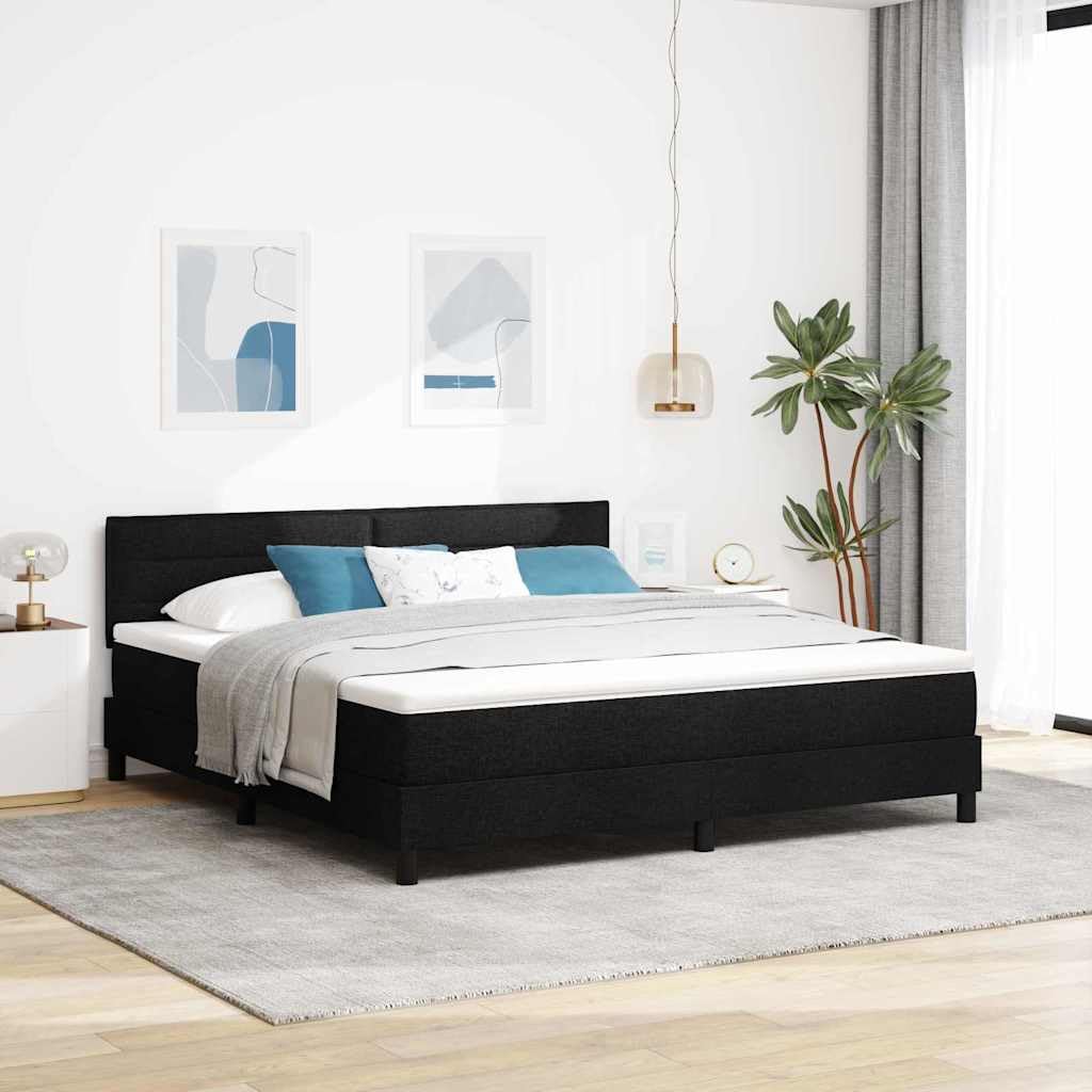 vidaXL Boxspringbett mit Matratze mit LED Schwarz 180 x 200 cm Stoff, Schlafzimmermöbel, modernes Bettgestell, verstellbare Kopfstütze, LED-Licht, funktionale Schlaflösung, stabile Matratzenunterstütz