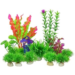 Ruining Piante Artificiali Acquario Ornamenti kit, 16 Pezzi Decorazione Acquario, Piante di Plastica per Acquari per Acquario Paesaggistica Decorazione per tutti i pesci e animali domestici (5-20 cm)