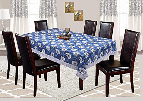 SUPERMACY Flower Printed Dining Color Blue Table Cover with White Lace – 4 to 6 Seater Table, 54″ X 78″ (PVC Exact Size)