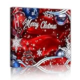 赤いクリスマスキャンバスプリントつまらないクリスマスツリー雪の結晶ウォールアート写真リビングルームダイニングスペースホームオフィスの壁の装飾60x60cmインナーフレーム