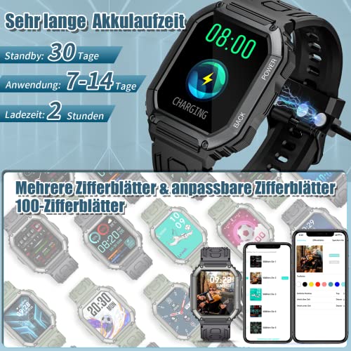 Smartwatch Herren mit Telefonfunktion 1,8" DIY HD Voll Touchscreen Armbanduhr 30 Sportmodi Fitness Tracker IP67 Wasserdicht Sportuhr mit Schlafmonitor Schrittzähler Message Reminder (Schwarz) - Image 7