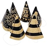 NUOBESTY Sombreros de Papel para Fiesta de Año 2024, Cono Negro y Dorado, 6 Piezas, Decoraciones para Nochevieja y Accesorios para Fotografía Festiva