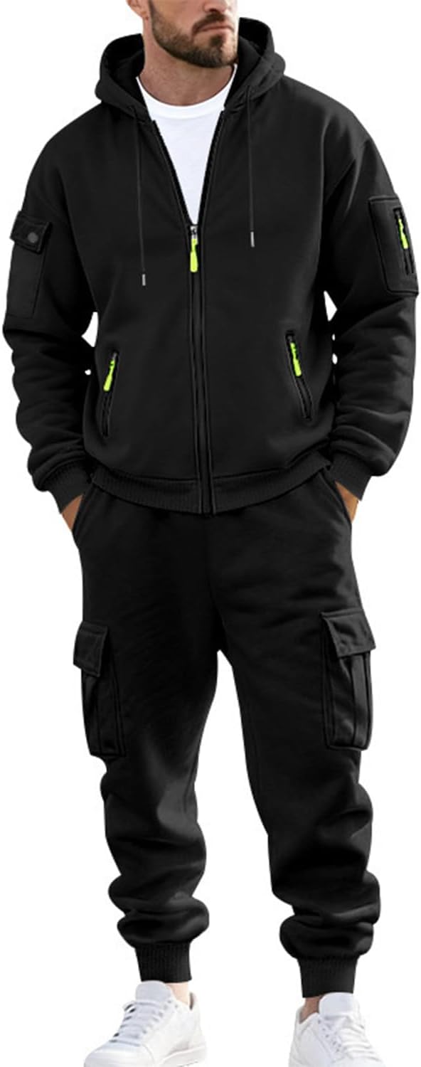 Men's 2 PieceTracksuit Set Zip Fleece Hoodie and Jogger Pants Casual Workout Track Suits Running Sweatsuits