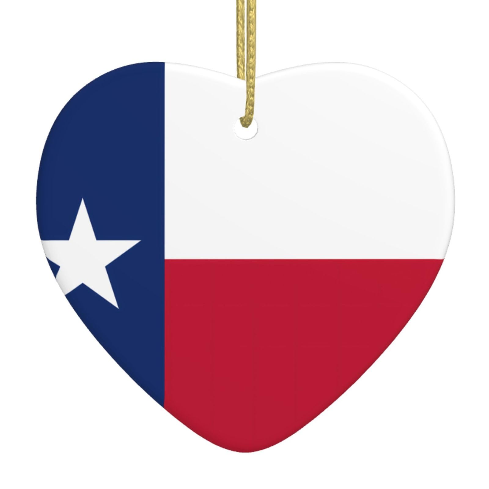 Flag of Texas Ceramic Christmas Heart Pendant with Silk Thread, Christmas Tree Home Decoration