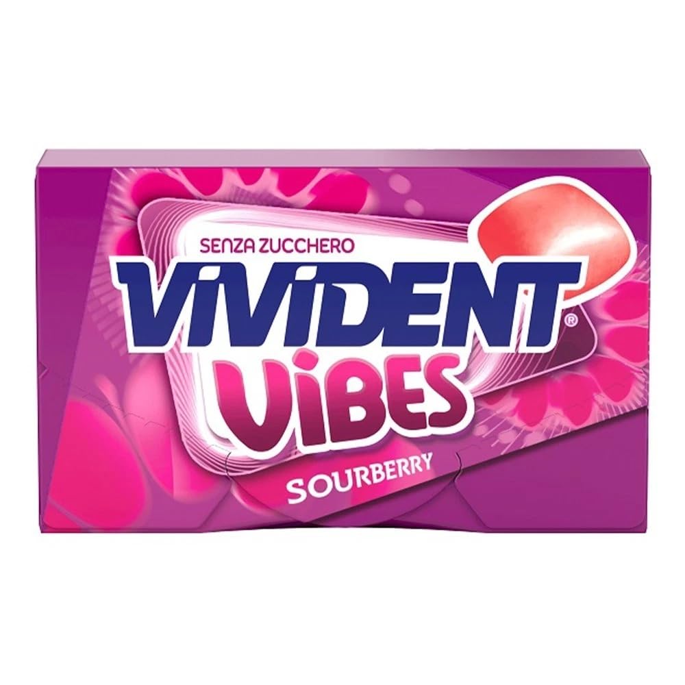 Vivident Vibes Sourberry Soft Gum Gusto Frutti Rossi, Confezione da 16 Astucci, Senza Zucchero, Senza Glutine