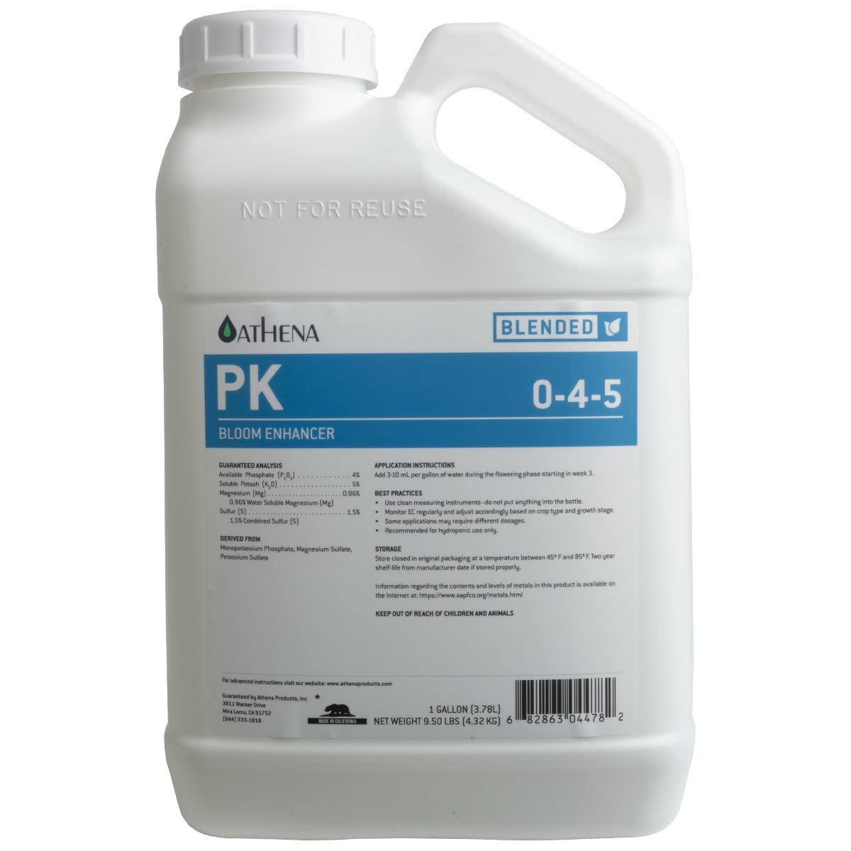 Athena Nutrients Blended Line PK 3.78 Litres Hydroponics Nutrient & Additive, Flowering Enhancer