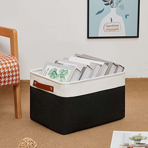 Image of DULLEMELO Linen Closet Organizer and Storage Basket for Office, Bedroom, Cloth, Baskets for Organizing and Storage with handles for Shelves,Closet,Gift,Toys(White&Black)