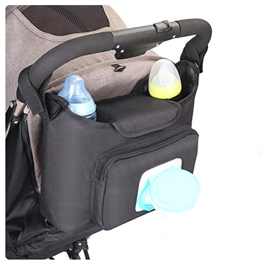 Universal Baby Stroller Organizer with Cup Holders - Stroller Accessories Bag Multiple Pockets for Diaper Storage, Wet Wipes Dispenser, Phone, Keys, Toys