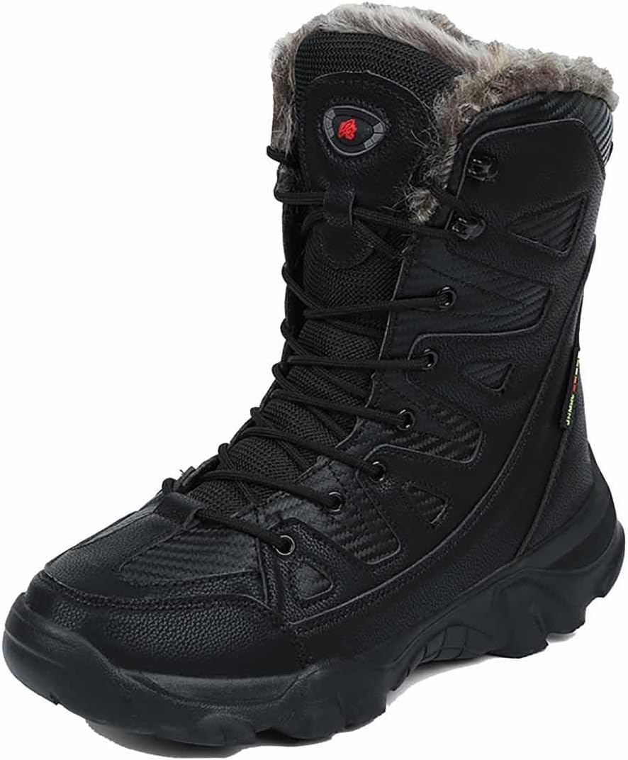 NVBHOF Outdoor High Top Tactical Boots, Winter Warm Fur Lined Lace Up Men Military Combat Boots, Breathable Non Slip Desert Boots, for Hiking Walking Boots