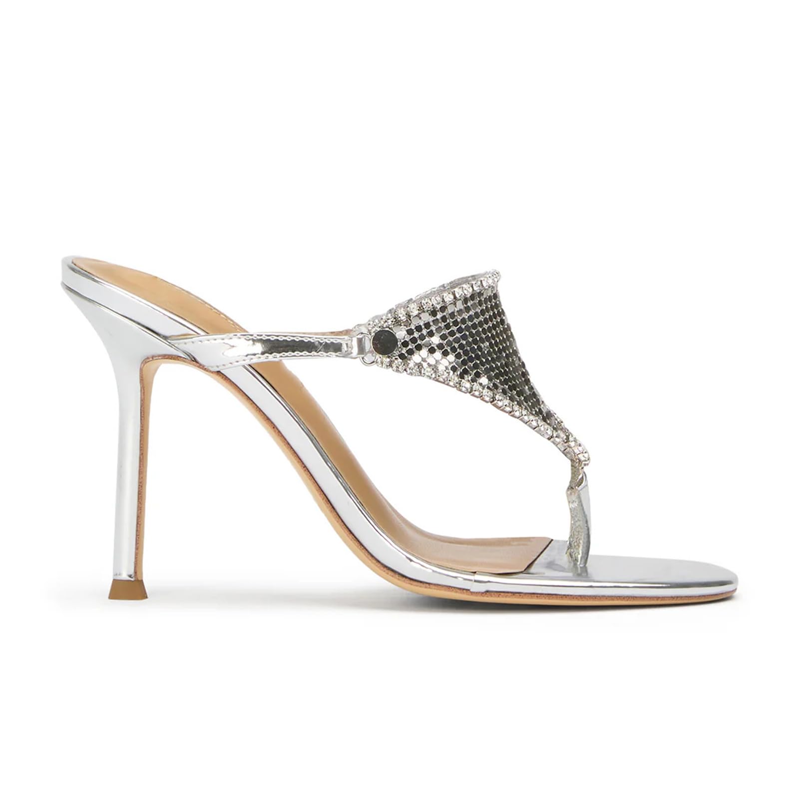 Sandalias Mule con Tiras de Diamantes de imitación de 9 cm y tacón Alto Fino