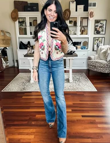 Womens Floral Embroidered Vest Vintage Open Front Outwear Boho Vests Sleeveless Waistcoat3