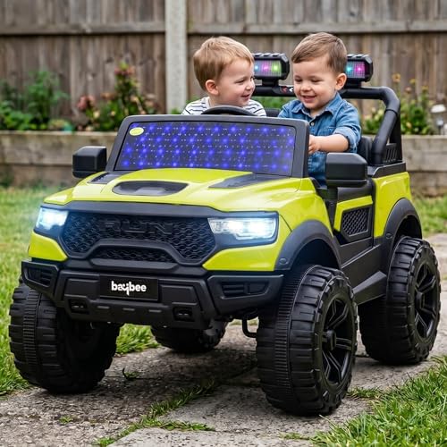 Image of Baybee TurboX Electric Car for Kids with 4x4 Motor & Parental Control | Baby Electric Rideon Cars with RGB Lights, Music & Swing Mode | Rechargeable Battery Operated Jeep for Kids 2 to 6 Years (Green)