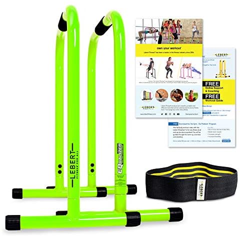 Lebert Fitness EQualizers Original Dip Bars | Total Body Strengthener Pull Up Bar Home, Gym, Office, Exercise Equipment Dip Station | Hip Resistance Band | Online Workout Videos | Lime Cover