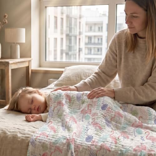 Image of Muslin Swaddle Blankets for Newborn, 3 Pack Breathable Soft Receiving Blanket, Large 38 x 40 inches Swaddle Wrap Burping Clothes, Essentials Infant Shower Items, Toddler Gift (Pink Flamingo)