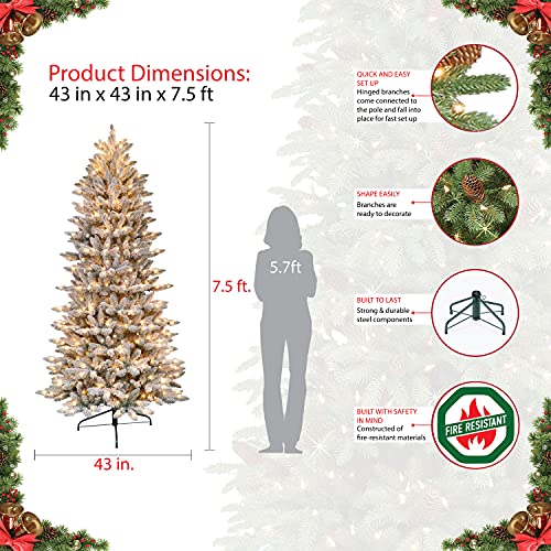Puleo International 7.5 Foot Pre-Lit Slim Flocked Fraser Fir Artificial Christmas Tree With 500 Ul Listed Clear Lights #TOP5