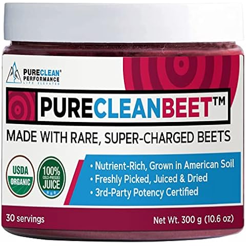 PureClean Performance Powder - Organic Beetroot Supplement - USA Grown Concentrated Beet Juice Powder | 30 Servings Jar, 300g Cover