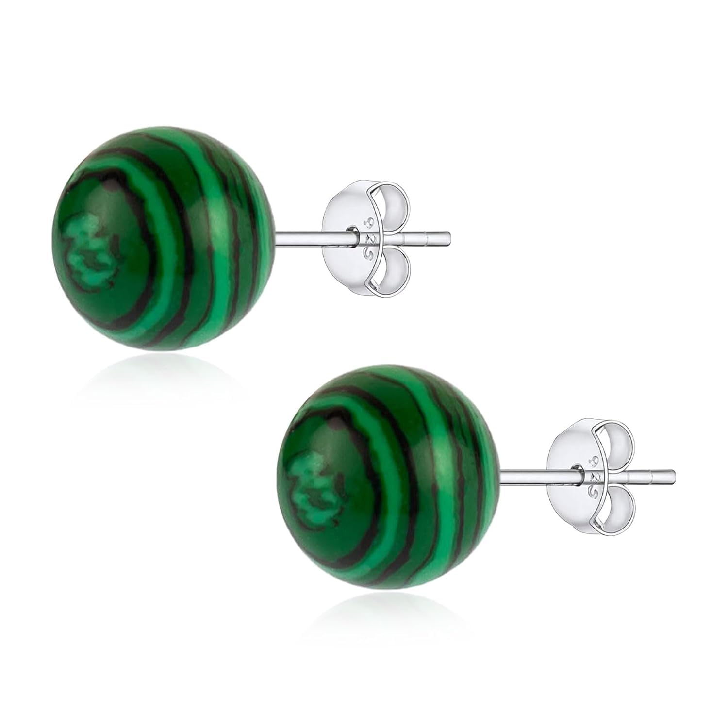 8mm Natürliche Malachit Ohrstecker für Frauen Mädchen, Grün Runden Edelstein Kugel Perle Ohrringe Hypoallergen 925er Silber Schmuck Geschenk für Geburtstag Schulabschluss